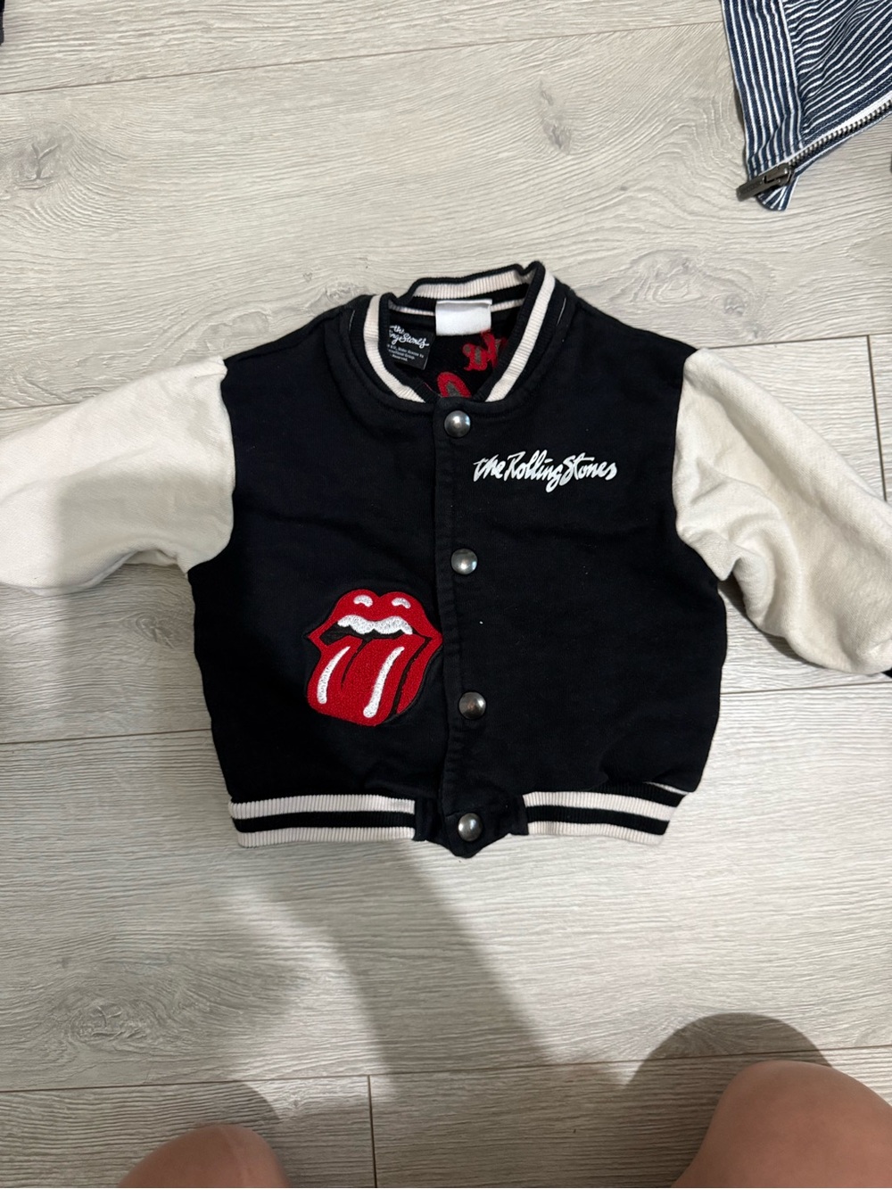 Zara Kids Black and White Varsity Jacket with Red Tongue Patch